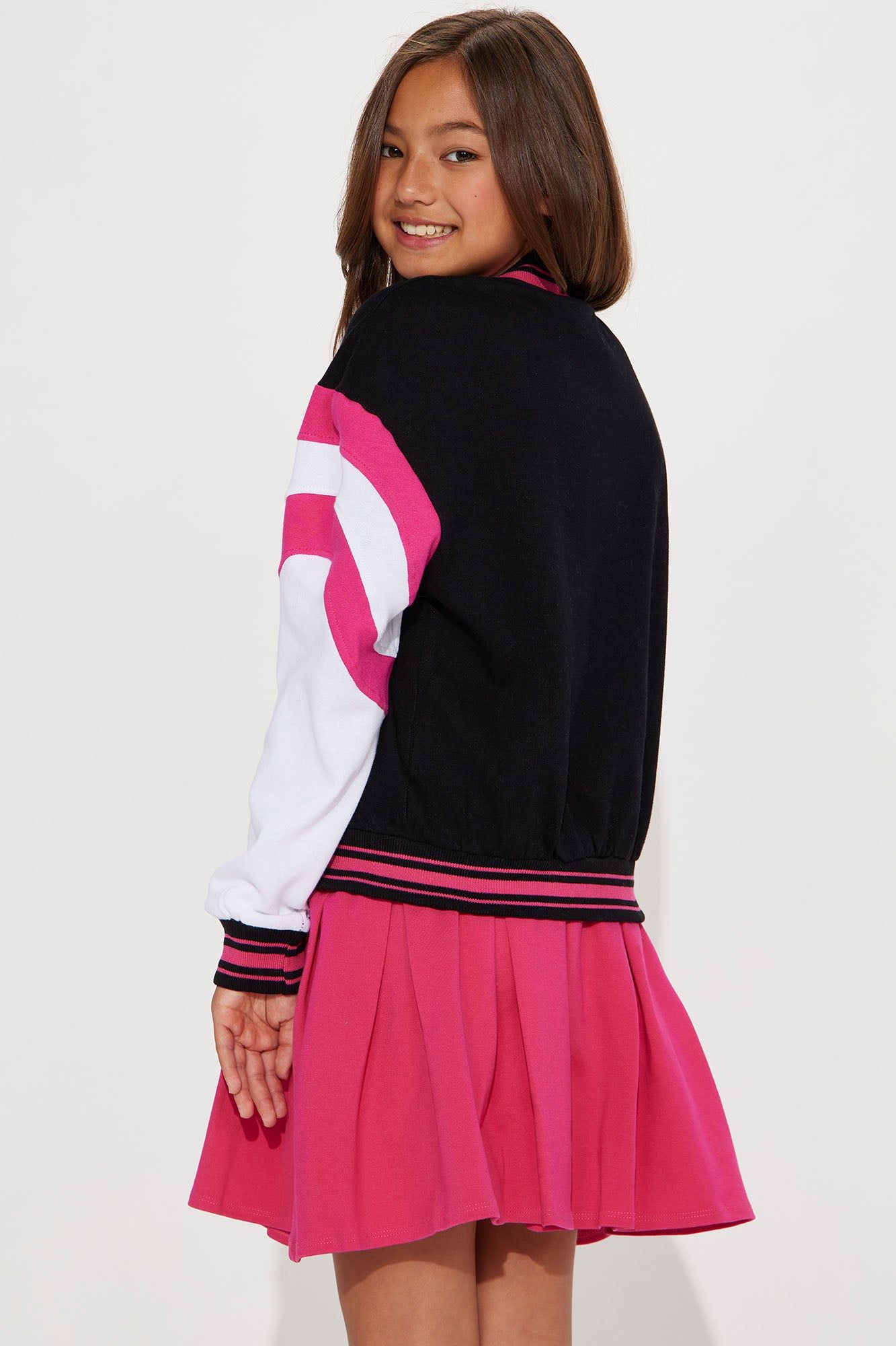 Mini Brooklyn Button Front Varsity Jacket - Black/White sold by Fashion Nova product image thumbnail 4