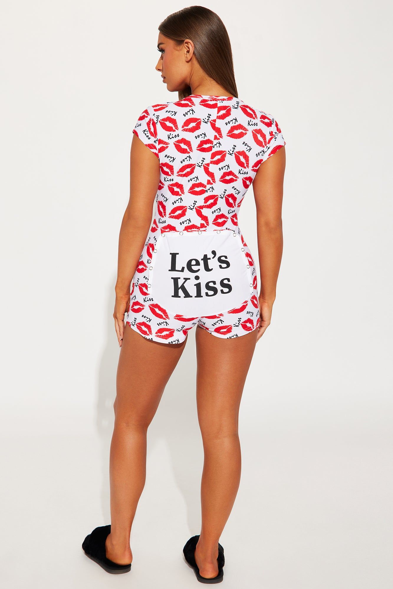 Let's Kiss PJ Romper Onesie - Red/White sold by Fashion Nova product image thumbnail 4