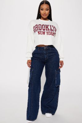 Hide The Goods Baggy Cargo Jeans - Dark Wash sold by Fashion Nova