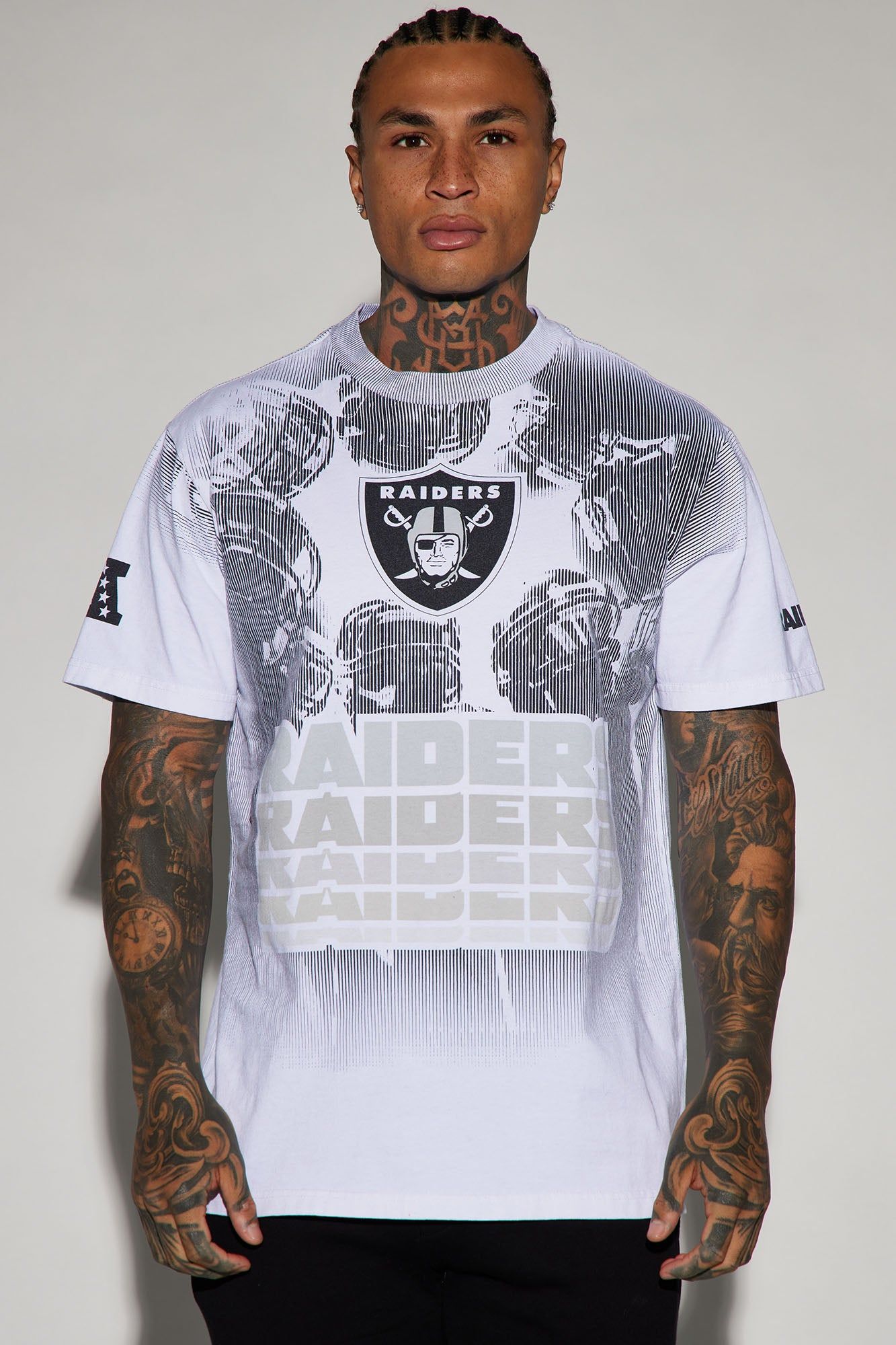 Raiders Huddle Up Short Sleeve Tee - Black/combo sold by Fashion Nova