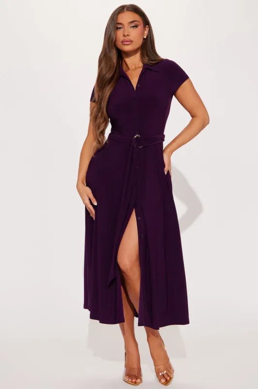 Elise Button Up Midi Dress - Plum sold by Fashion Nova