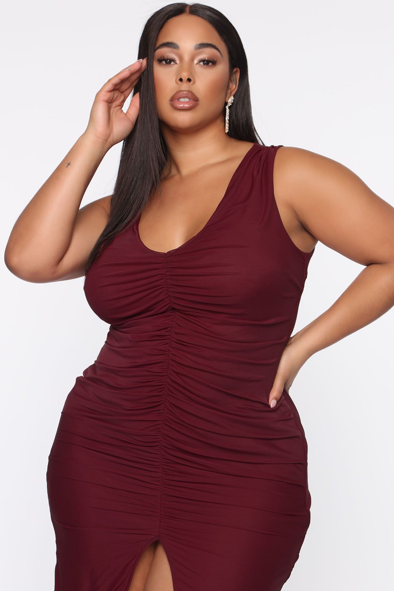 Don't Ruche Me Mesh Maxi Dress - Burgundy sold by Fashion Nova product image thumbnail 5
