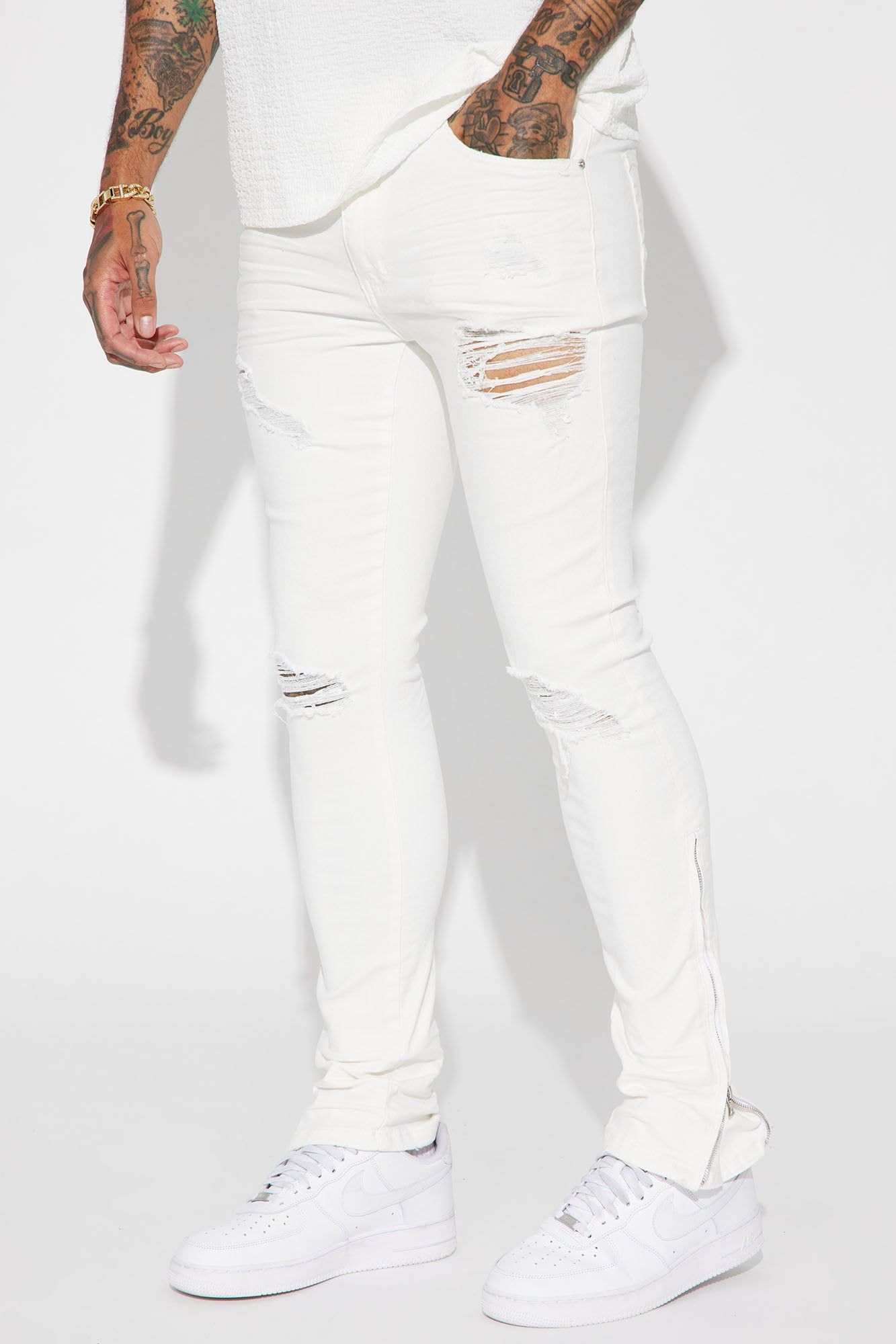 Pull Up Stacked Skinny Jeans - White sold by Fashion Nova