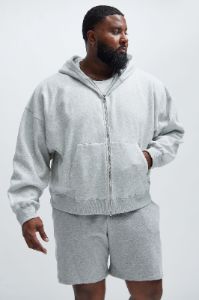 Tyson Oversized Heavyweight Zip Up - Heather Grey sold by Fashion Nova