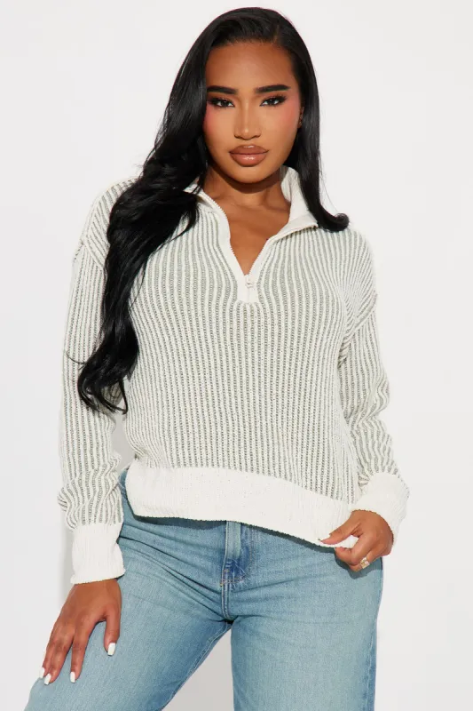 Fall Back Quarter Zipper Sweater - Ivory/combo sold by Fashion Nova