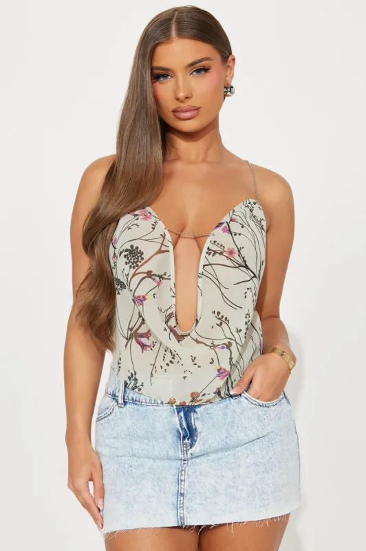 Golden Hour Floral Halter Top - Grey/combo sold by Fashion Nova