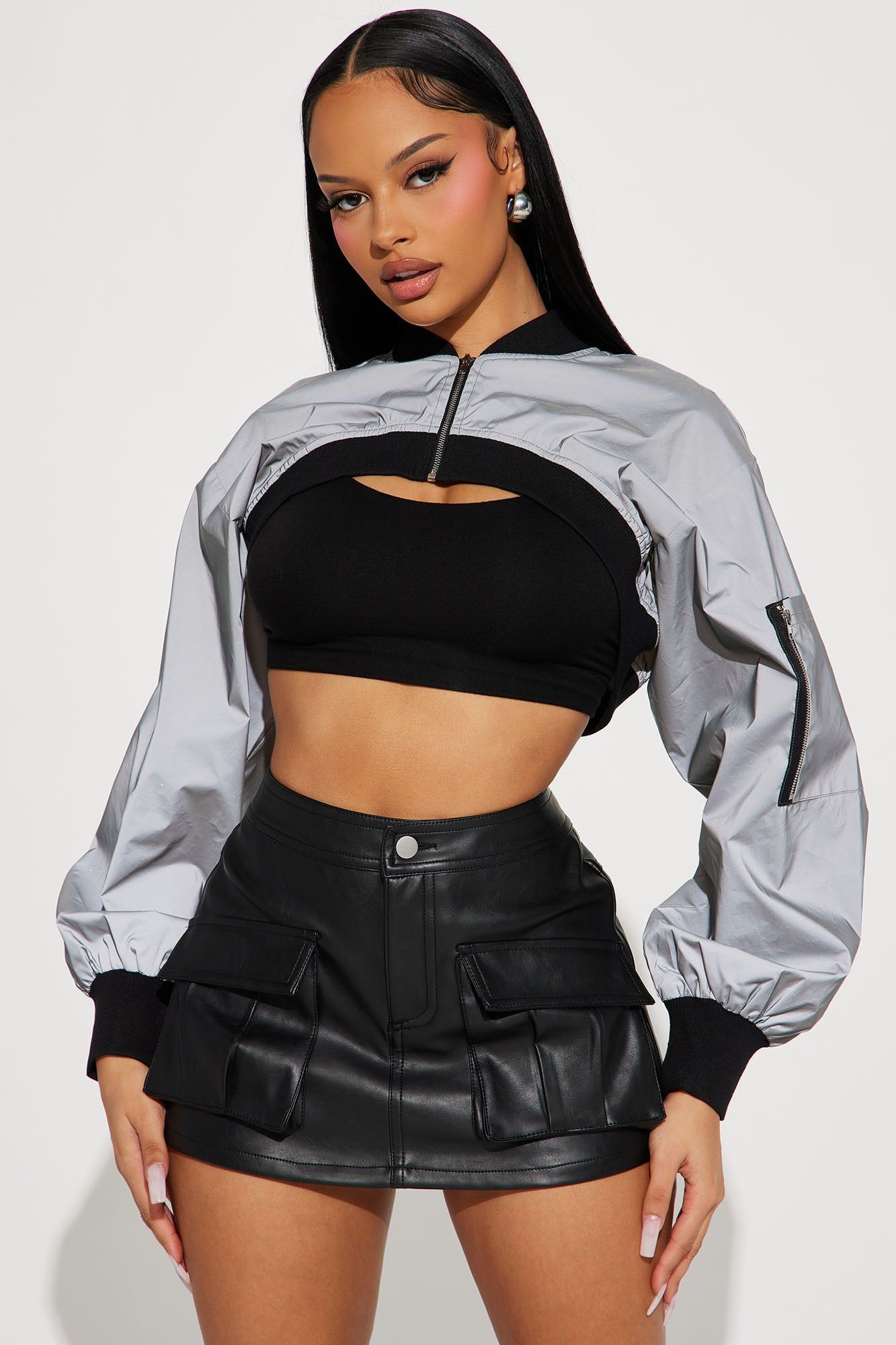 Run The City Reflective Crop Jacket - Silver sold by Fashion Nova