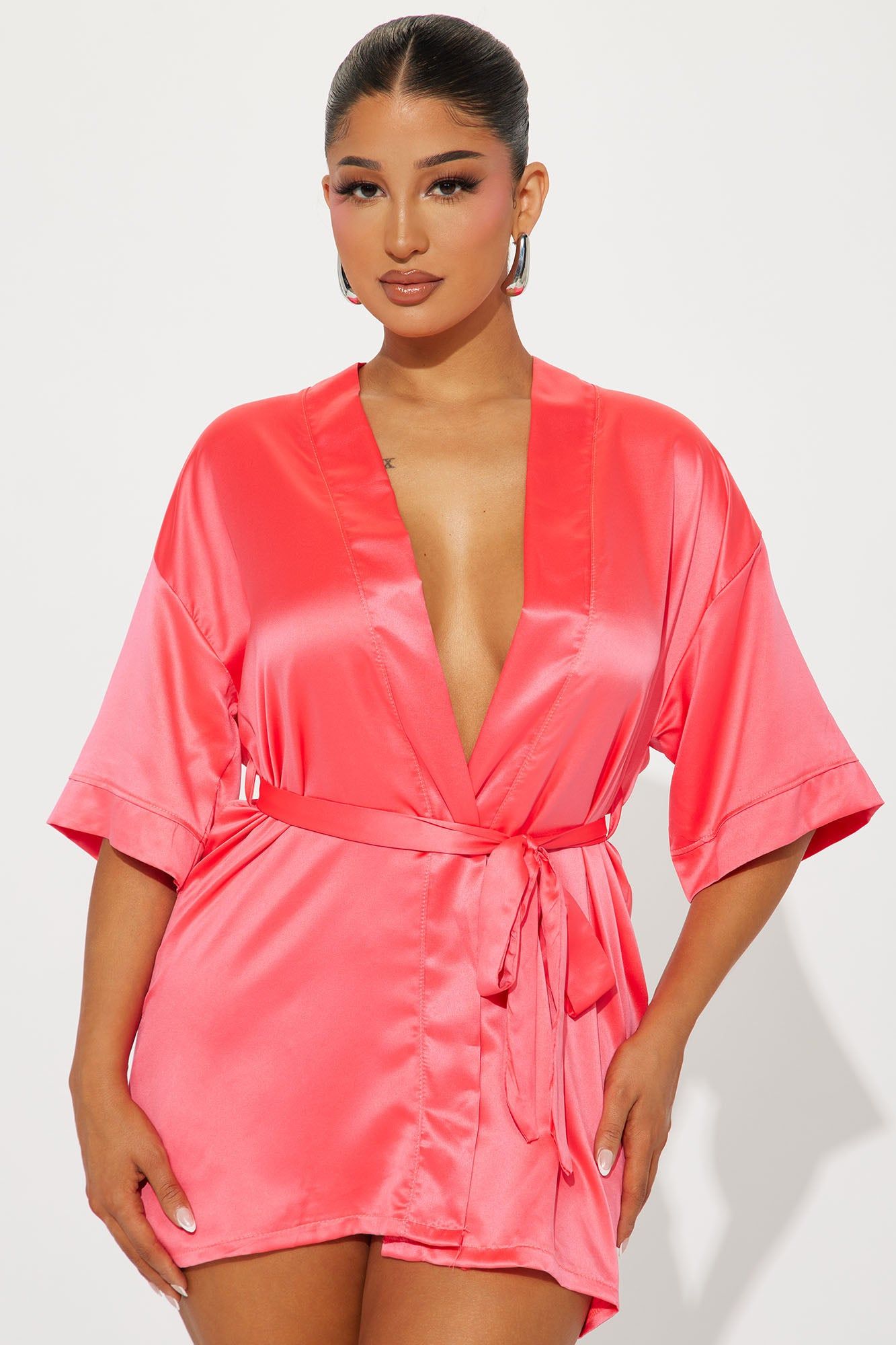 Getting Ready For You Satin Robe - Hot Pink sold by Fashion Nova