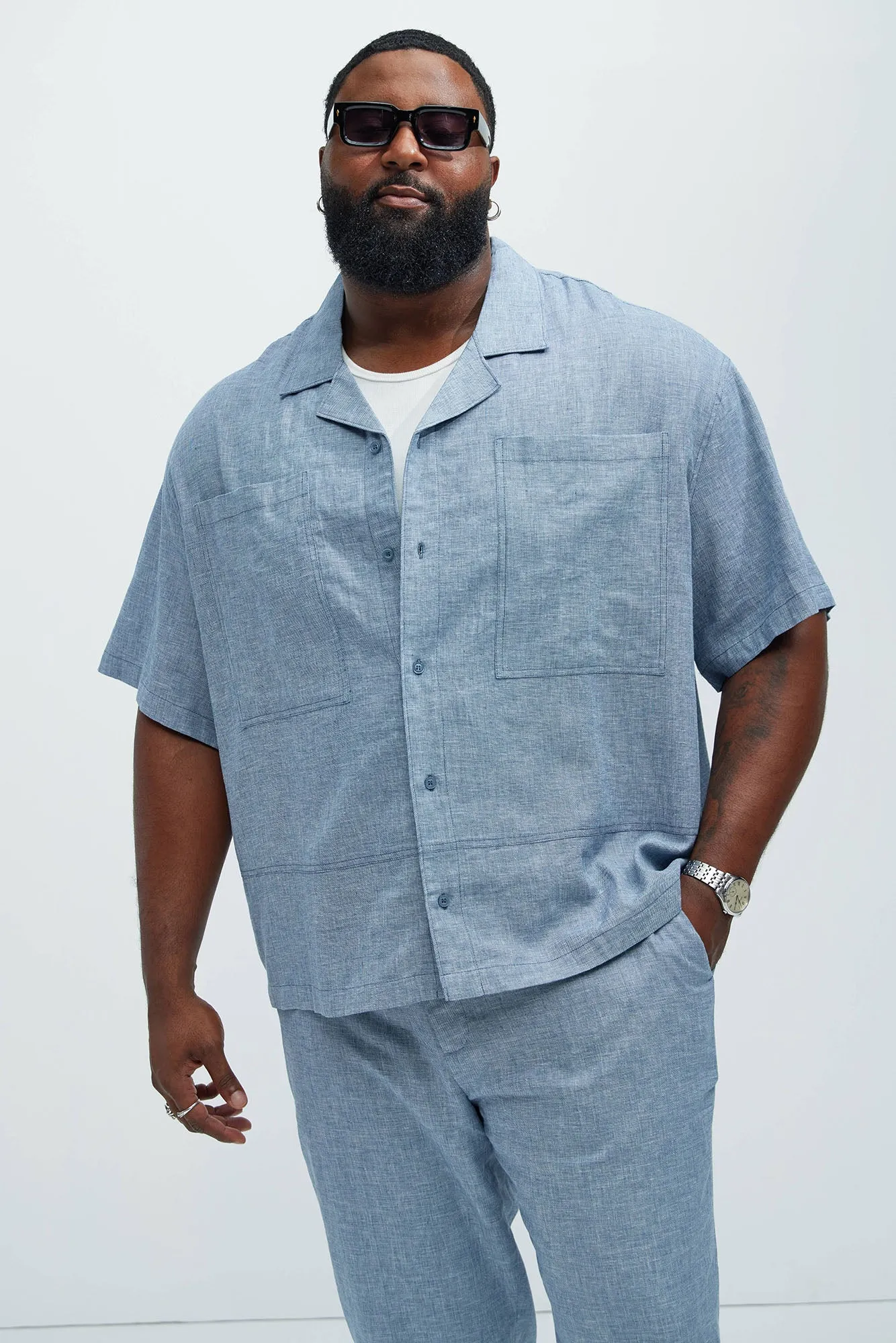 Bahamas Linen Cuban Shirt - Blue sold by Fashion Nova product image thumbnail 4
