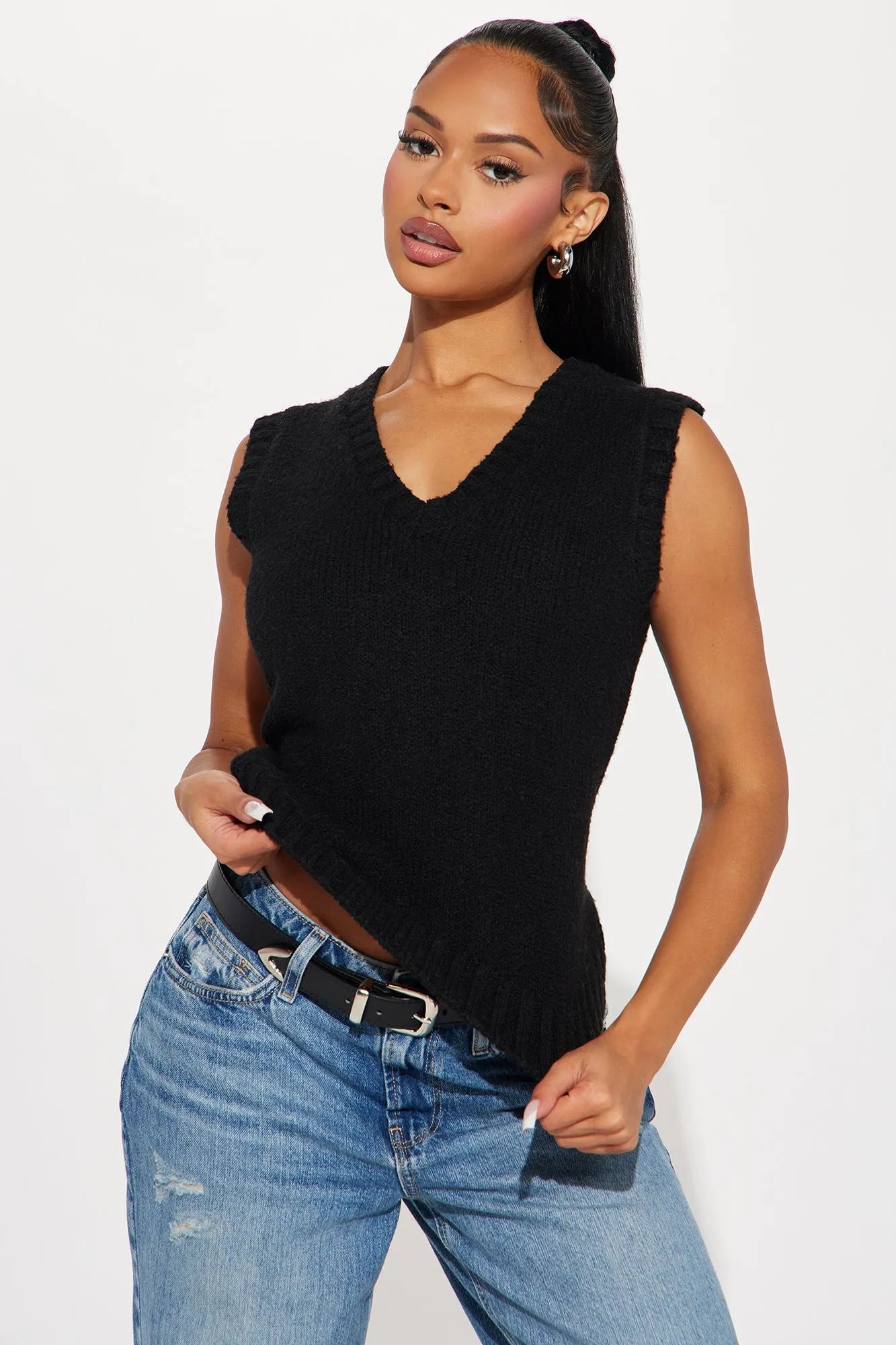 Top Scholar Sweater Vest - Black sold by Fashion Nova