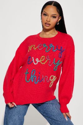 Merry Everything Sweater - Red/combo sold by Fashion Nova