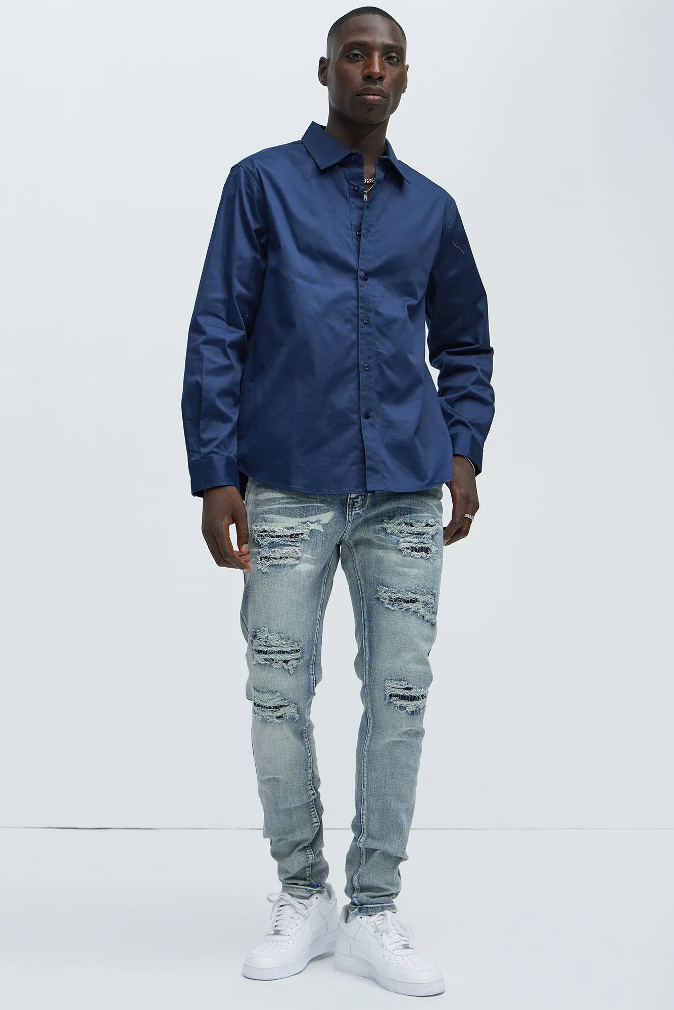 Always Rising Ripped Stacked Skinny Jeans - Medium Blue Wash sold by Fashion Nova product image thumbnail 2