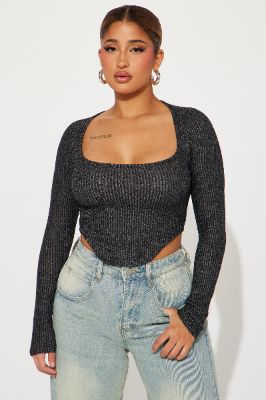 Chill Babe Long Sleeve Top - Black sold by Fashion Nova