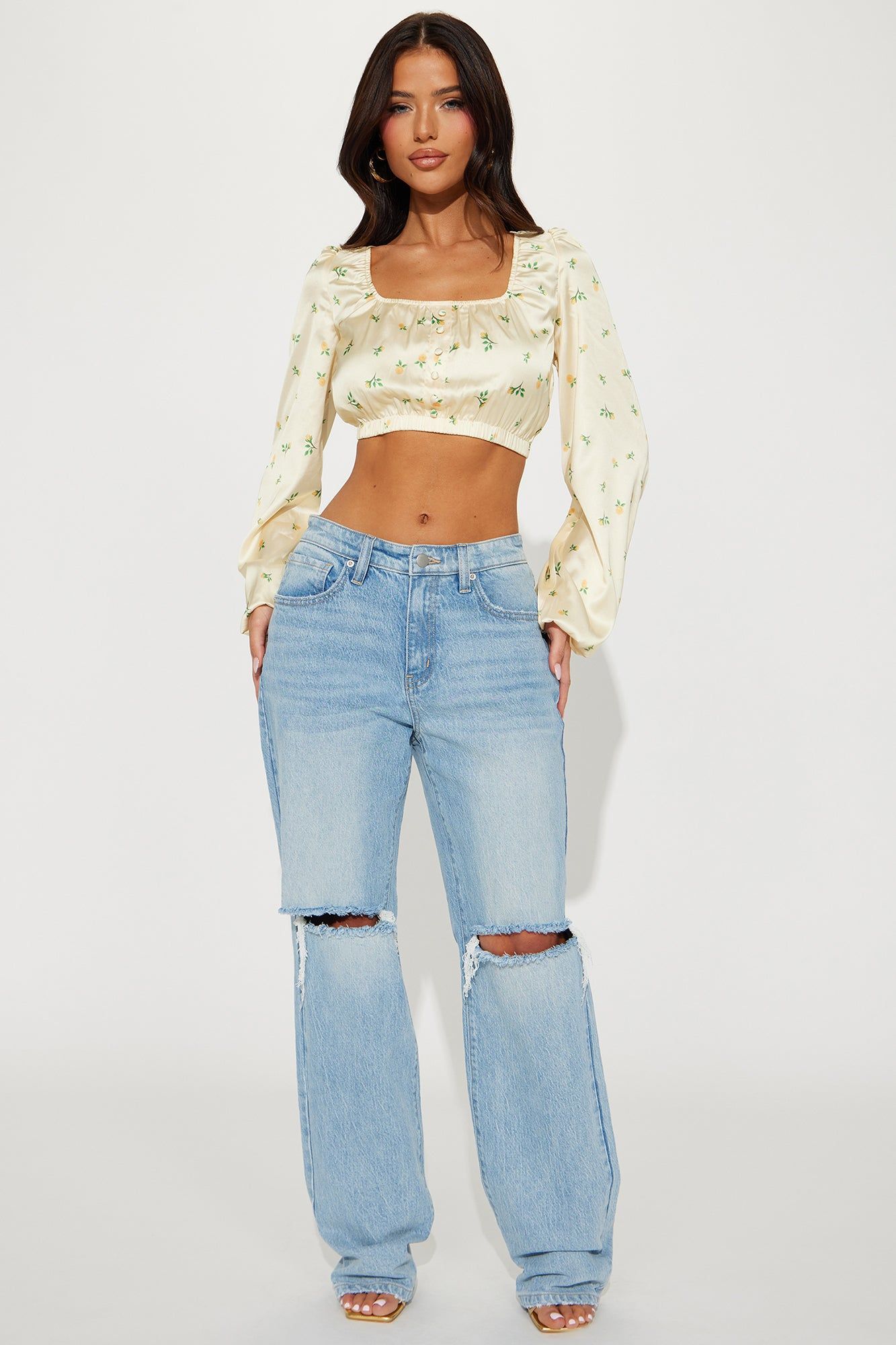 Flower Blossom Satin Blouse Top - Yellow/combo sold by Fashion Nova product image thumbnail 2