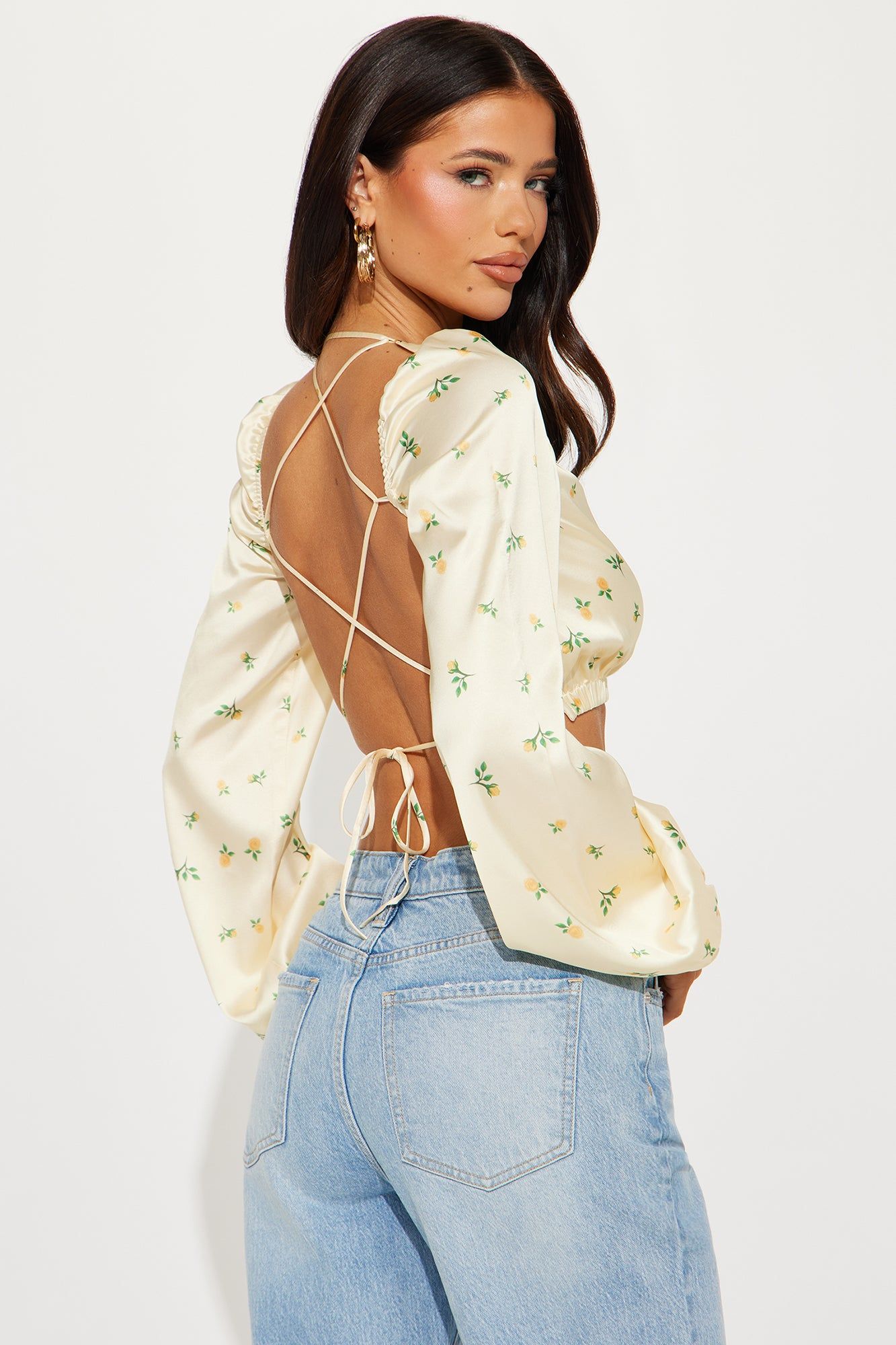 Flower Blossom Satin Blouse Top - Yellow/combo sold by Fashion Nova product image thumbnail 3