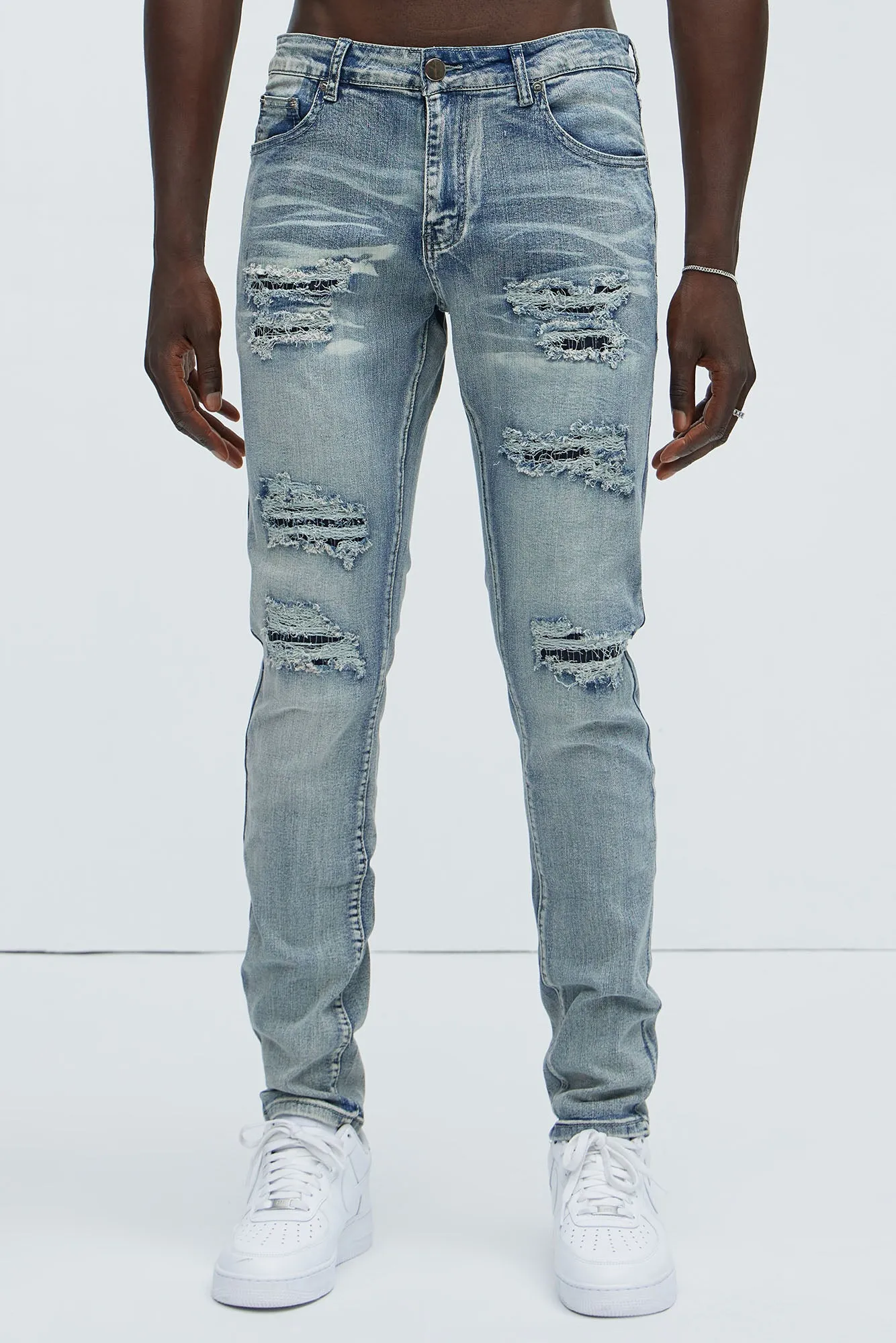 Always Rising Ripped Stacked Skinny Jeans - Medium Blue Wash sold by Fashion Nova product image thumbnail 4