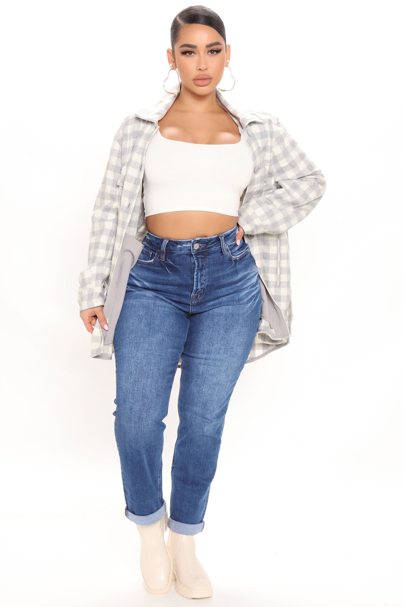 Set The Mood Shacket - Grey sold by Fashion Nova