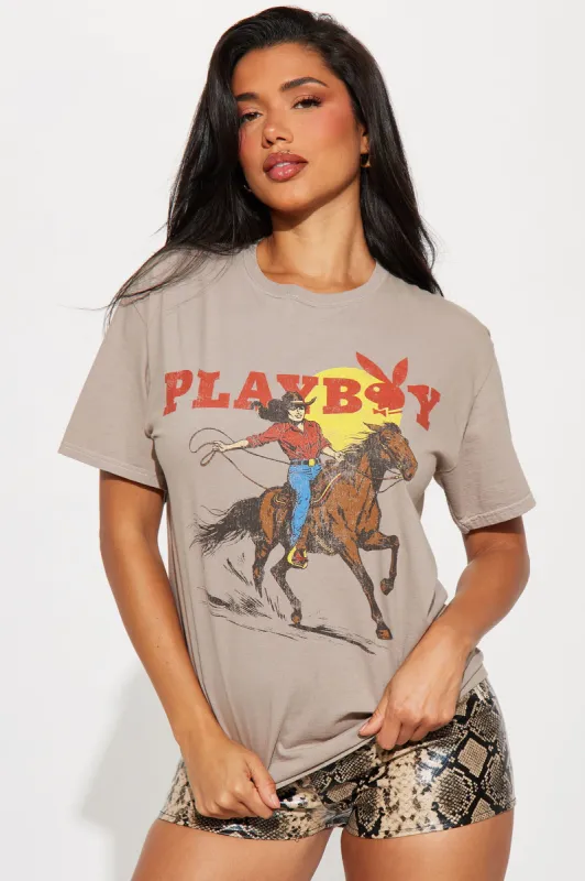 Playboy Wild West Washed Tee - Brown Combo sold by Fashion Nova