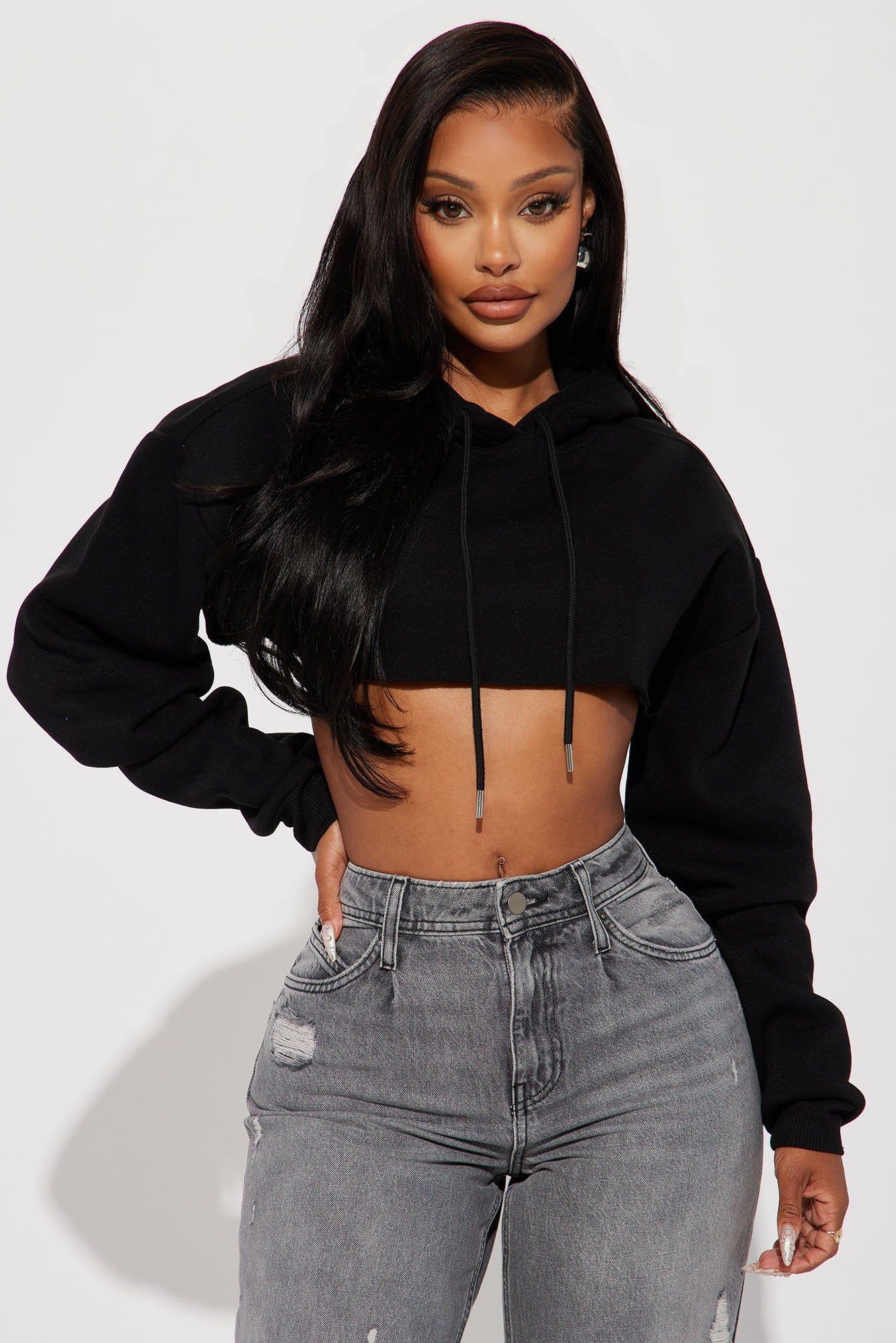 Lilian Cropped Lounge Hoodie - Black sold by Fashion Nova