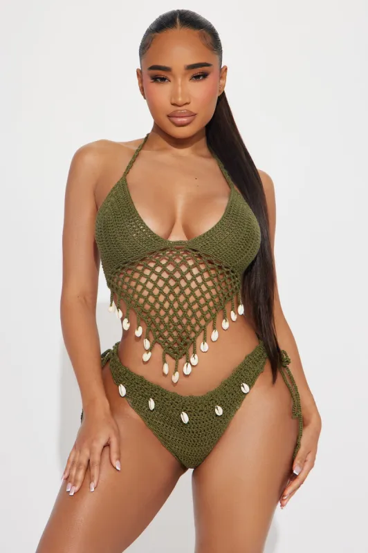 Arista Shells 2 Piece Crochet Sunsuit - Olive sold by Fashion Nova