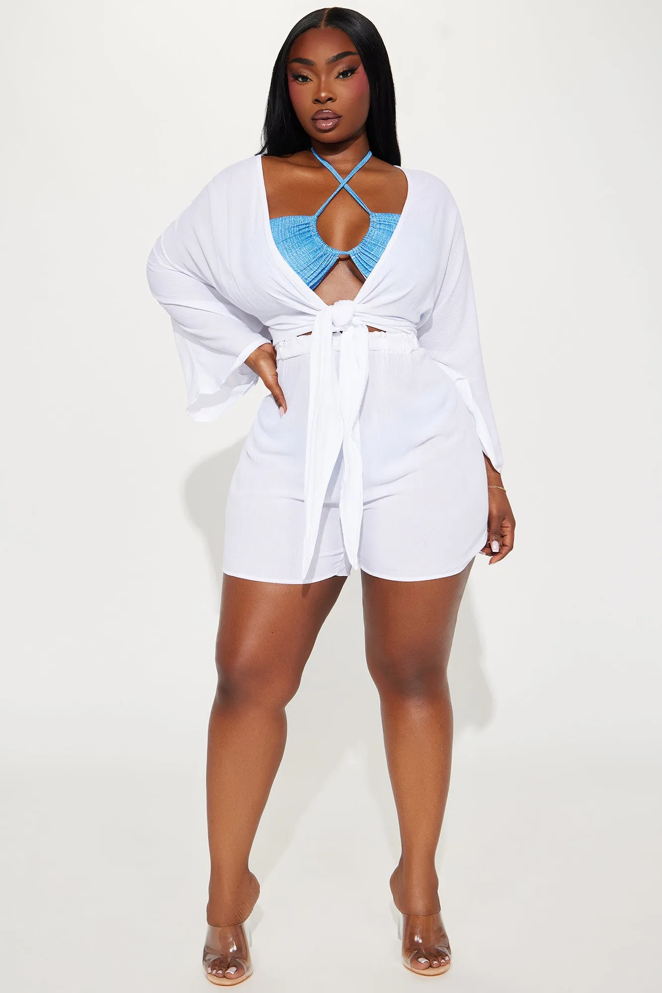 Island Sun Tie Front Cover Up Romper - White sold by Fashion Nova product image thumbnail 4