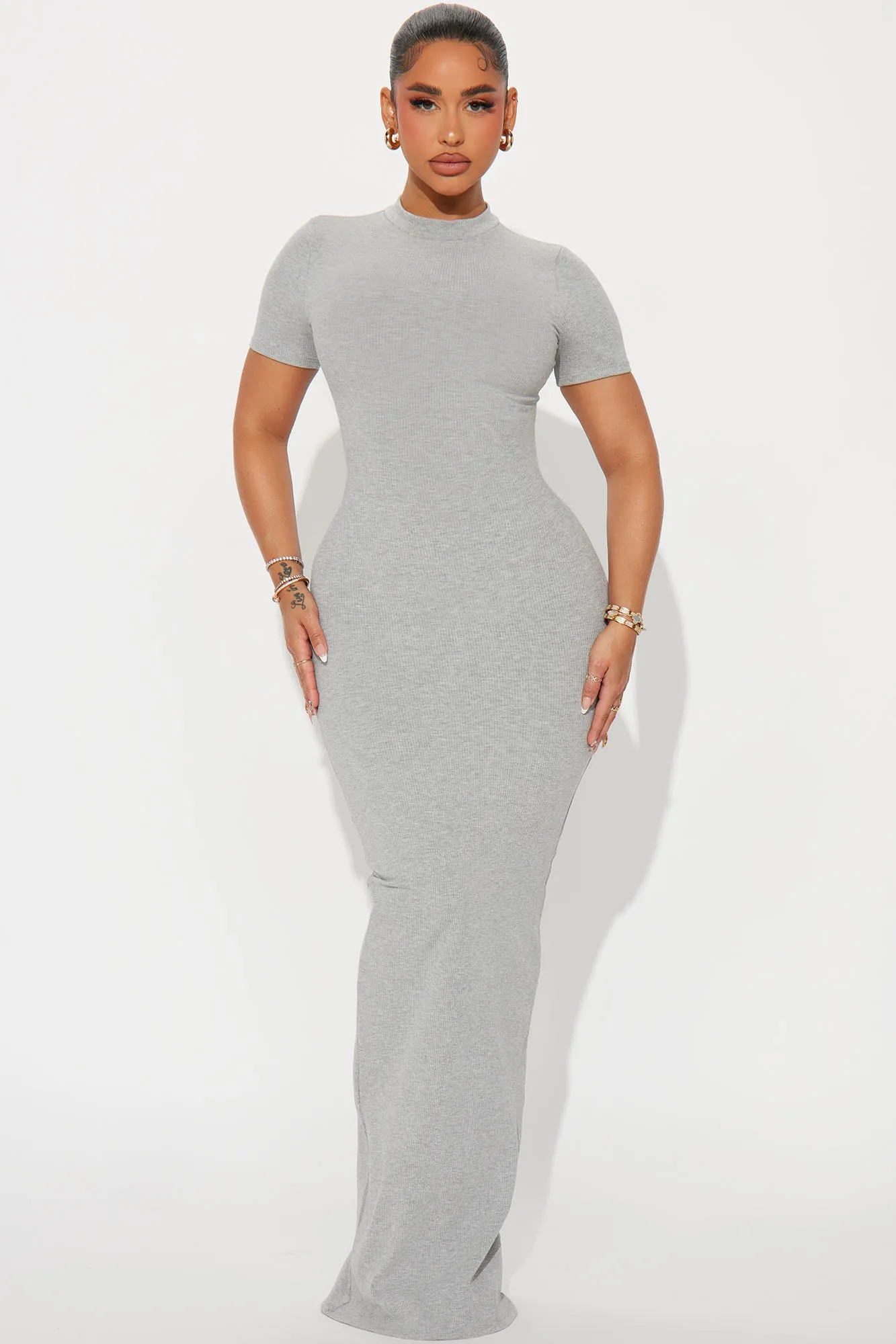 Cora Snatched Maxi Dress - Heather Grey sold by Fashion Nova