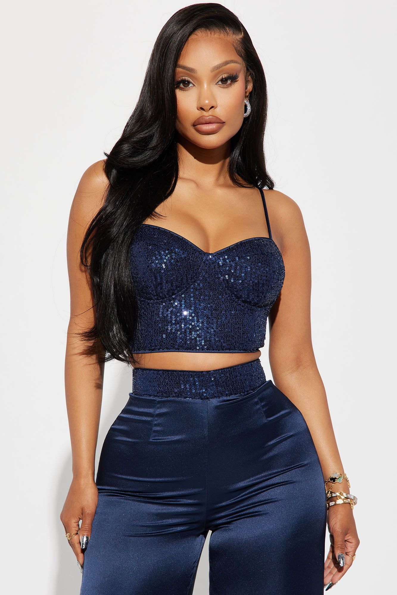 Full Of Sparkle Satin Pant Set - Navy sold by Fashion Nova product image thumbnail 2