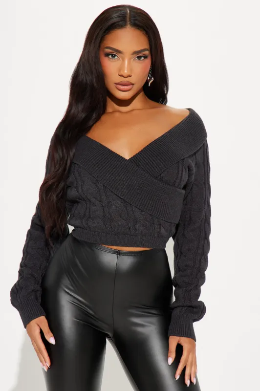 Doing My Best Cropped Sweater - Charcoal sold by Fashion Nova