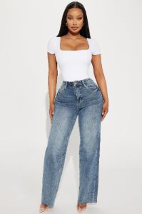 Keeping In Contact Tinted Stretch Straight Leg Jeans - Vintage Wash sold by Fashion Nova