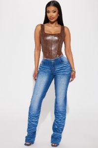Make You Feel Stacked Stretch Straight Leg Jeans - Medium Wash sold by Fashion Nova