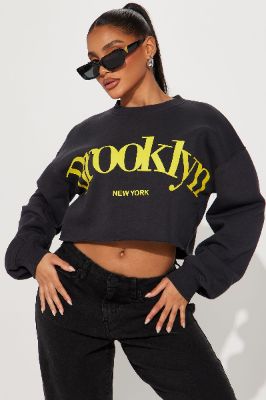 Brooklyn's Baddest Cropped Sweatshirt - Black/Yellow made by Fashion Nova
