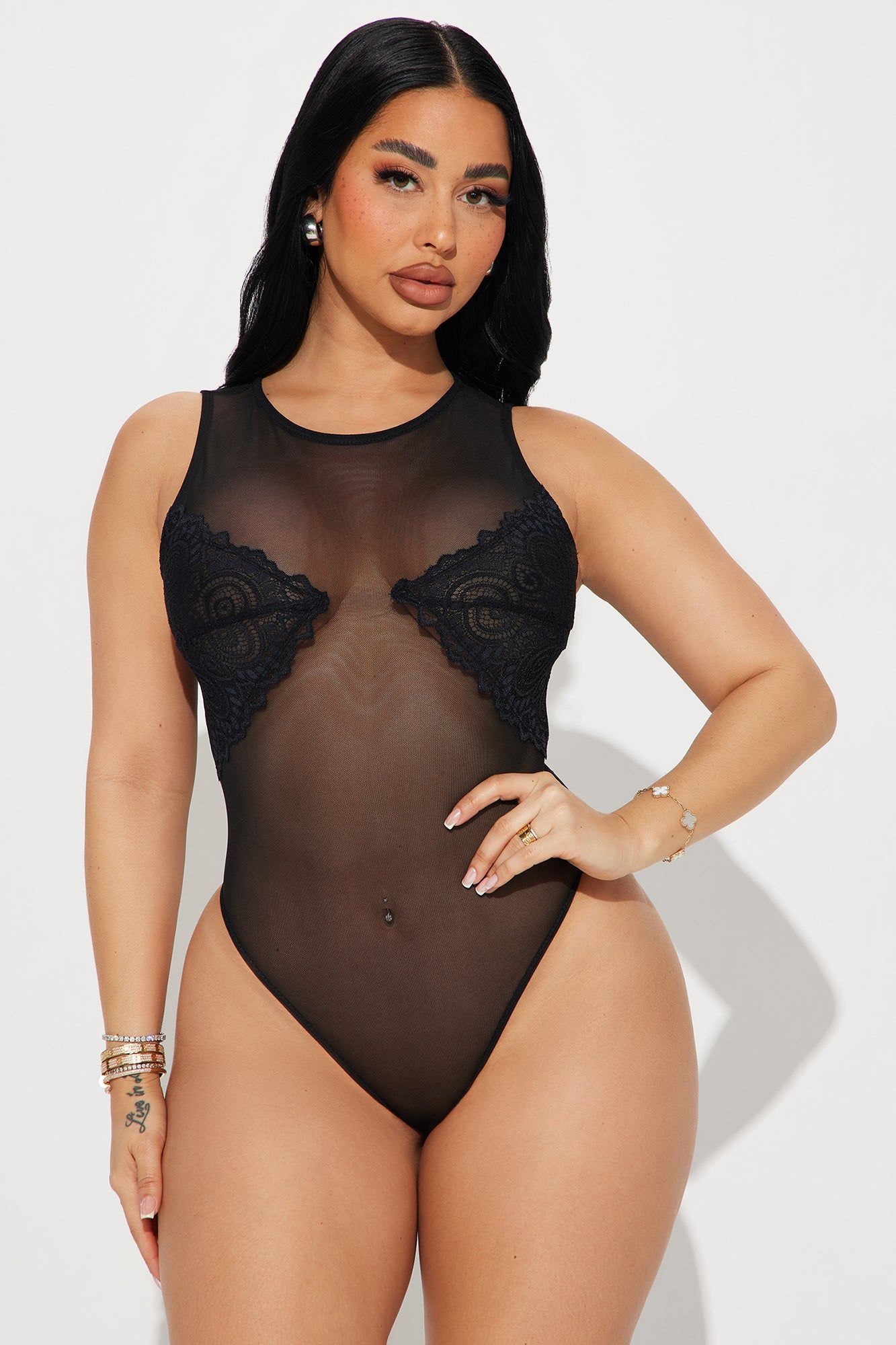 Worth Your While Mesh Bodysuit - Black sold by Fashion Nova