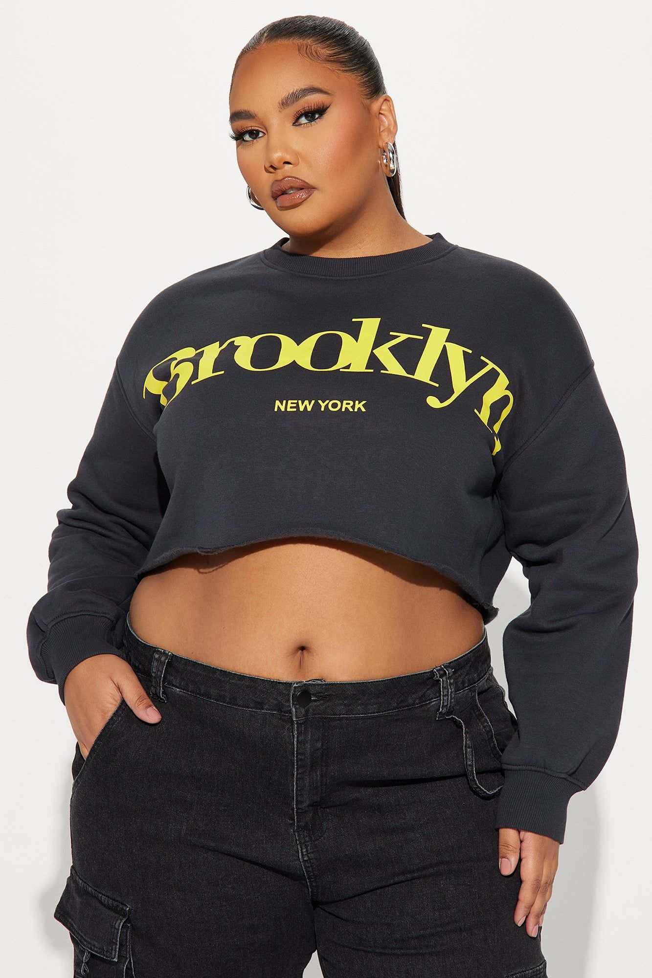 Brooklyn's Baddest Cropped Sweatshirt - Black/Yellow sold by Fashion Nova product image thumbnail 4
