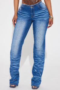 Make You Feel Stacked Stretch Straight Leg Jeans - Medium Wash sold by Fashion Nova