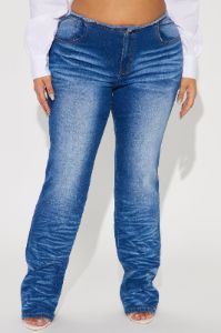 Make You Feel Stacked Stretch Straight Leg Jeans - Medium Wash sold by Fashion Nova