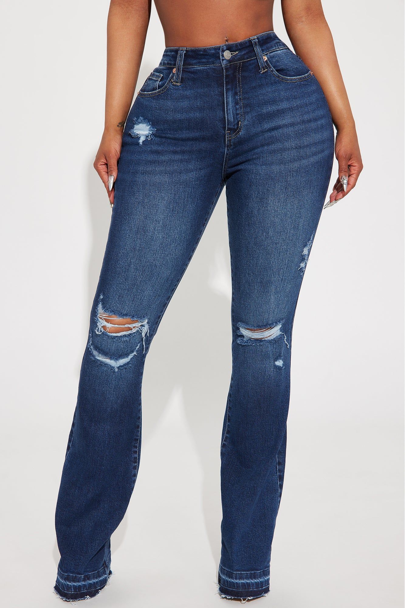 Take No Chances Ripped Stretch Flare Jeans - Dark Wash sold by Fashion Nova product image thumbnail 2