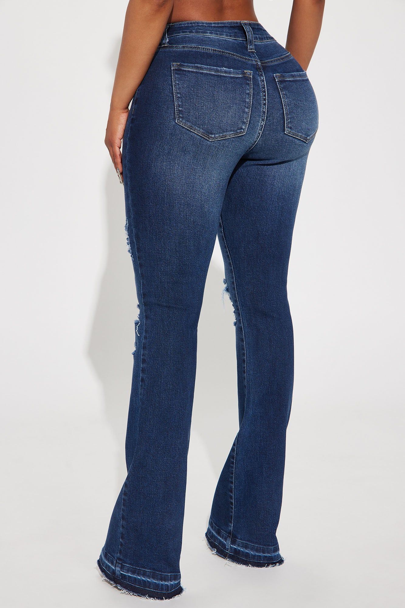 Take No Chances Ripped Stretch Flare Jeans - Dark Wash sold by Fashion Nova product image thumbnail 3