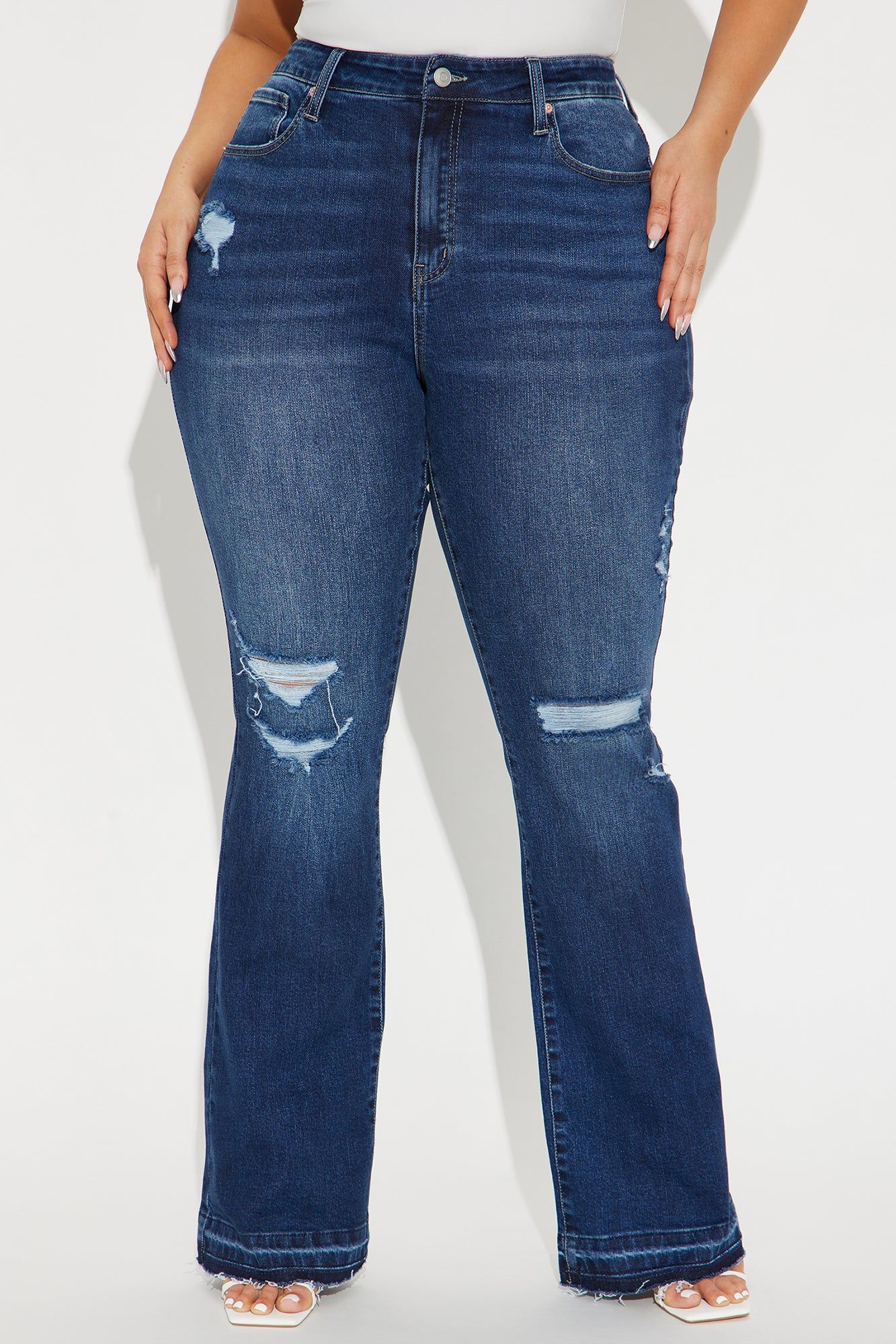 Take No Chances Ripped Stretch Flare Jeans - Dark Wash sold by Fashion Nova product image thumbnail 5