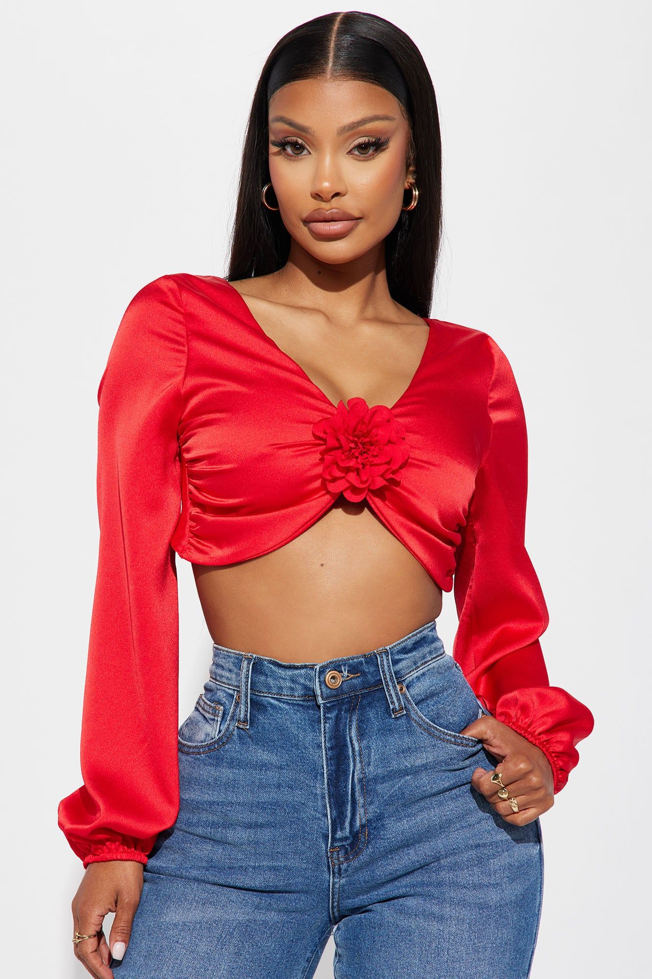 Blooming Baddie Satin Top - Red sold by Fashion Nova