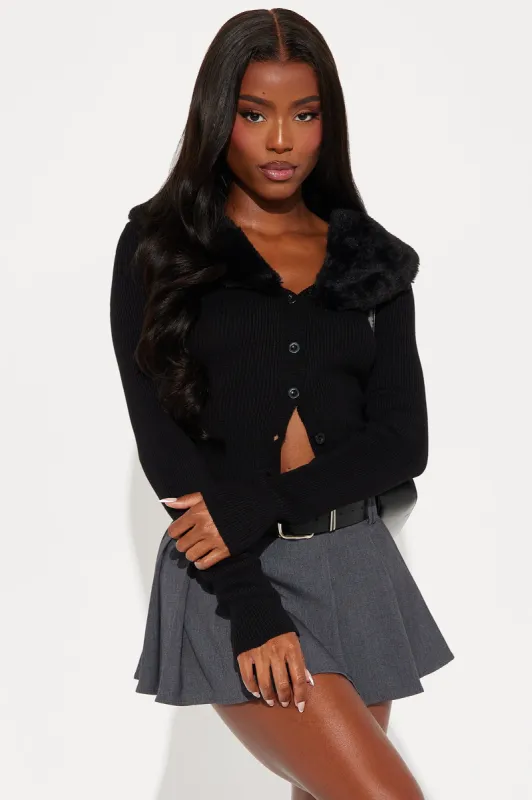 Aspen Chic Faux Fur Cardigan - Black sold by Fashion Nova