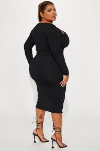 Nora Ribbed Midi Dress - Black sold by Fashion Nova