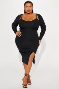 Nora Ribbed Midi Dress - Black sold by Fashion Nova