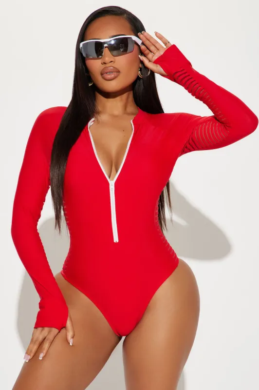 Cassandra Long Sleeve 1 Piece Swimsuit - Red sold by Fashion Nova