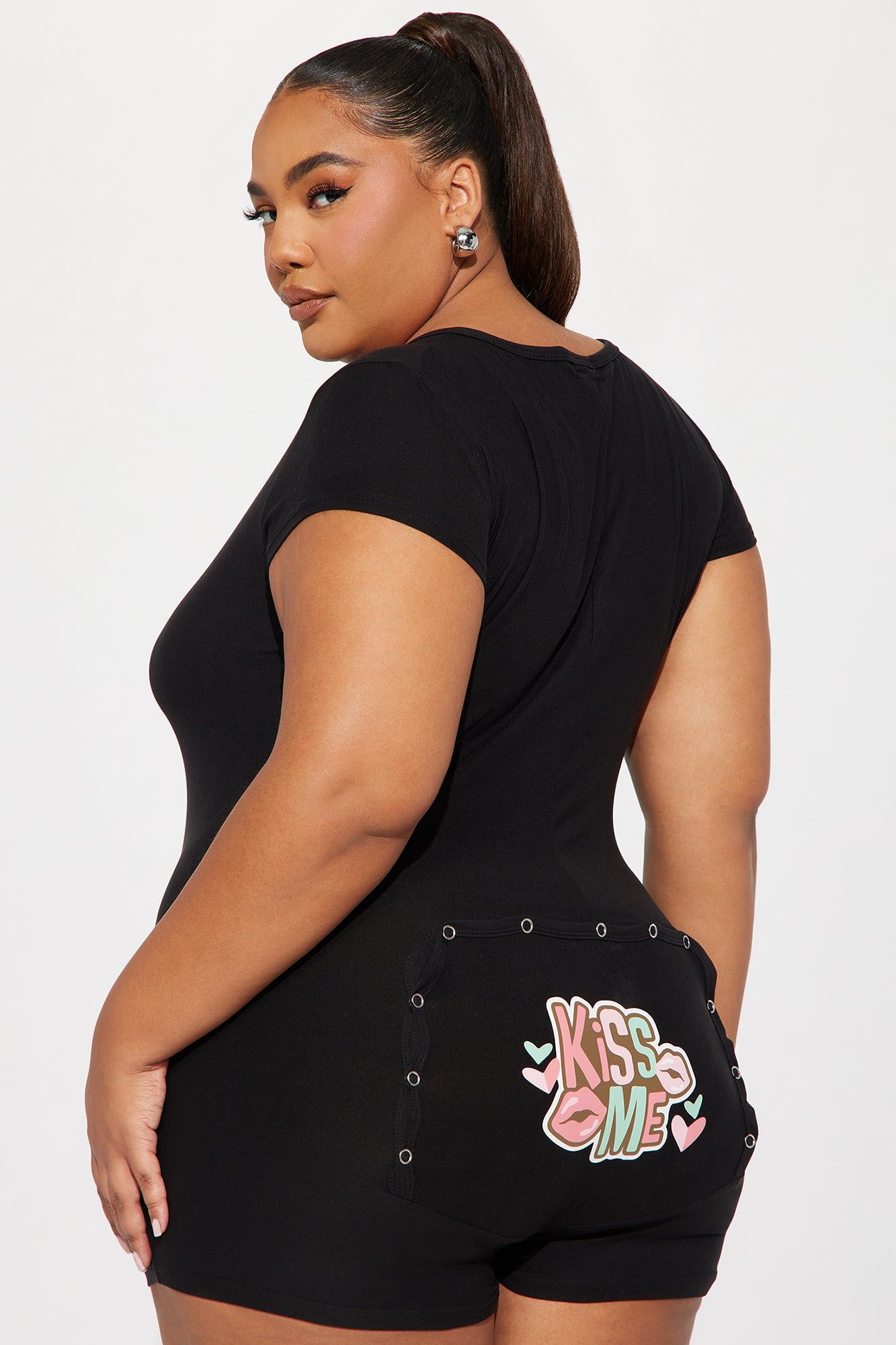 Kiss Me PJ Romper Onesie - Black sold by Fashion Nova product image thumbnail 4