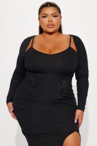 Nora Ribbed Midi Dress - Black sold by Fashion Nova