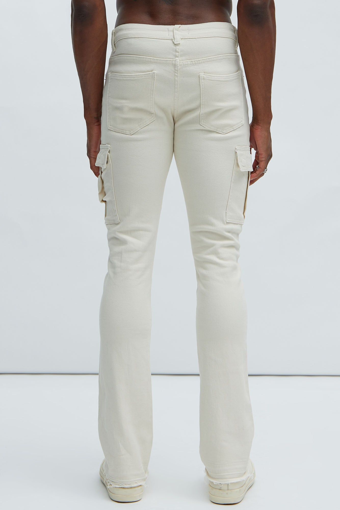 Ruthless Embroidered Stacked Skinny Cargo Flare Jeans - Off White sold by Fashion Nova product image thumbnail 4