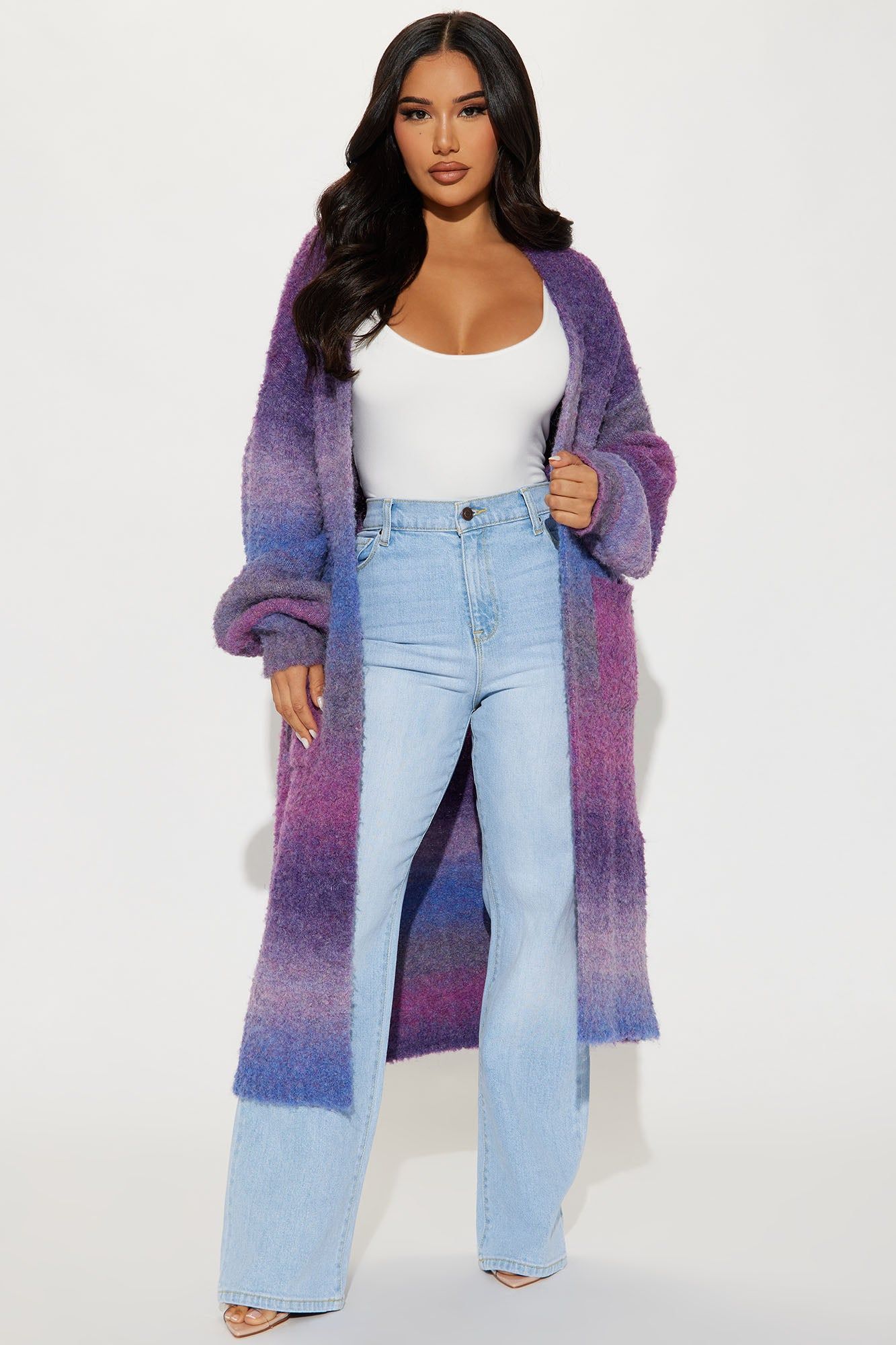 Mood Ring Open Front Cardigan - Purple/combo sold by Fashion Nova