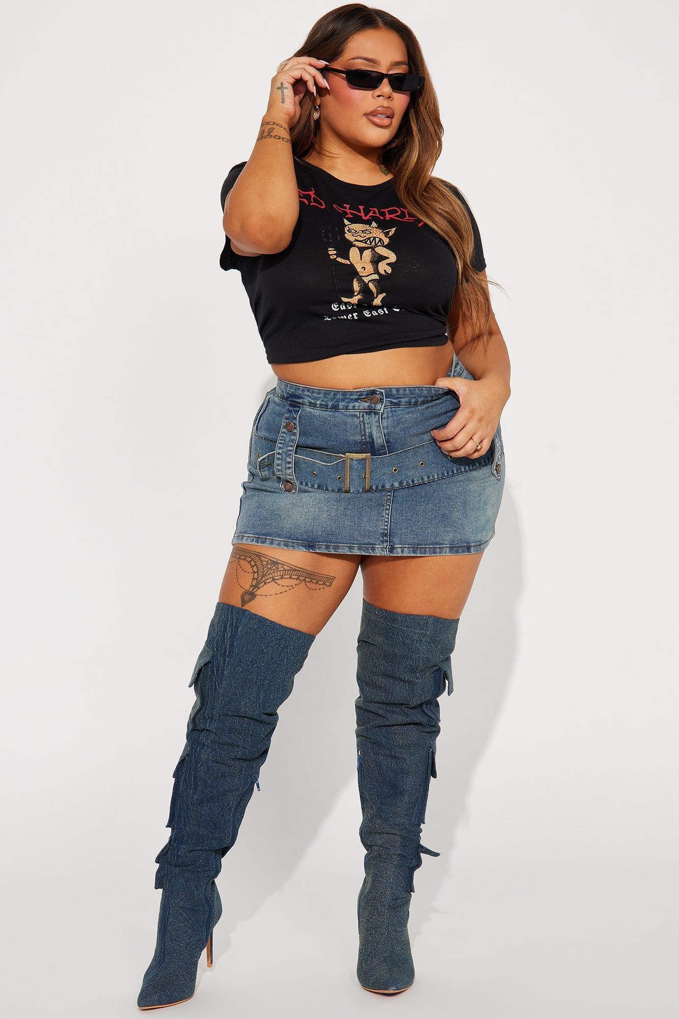 Holding It Down Belted Denim Mini Skirt - Medium Wash sold by Fashion Nova product image thumbnail 4