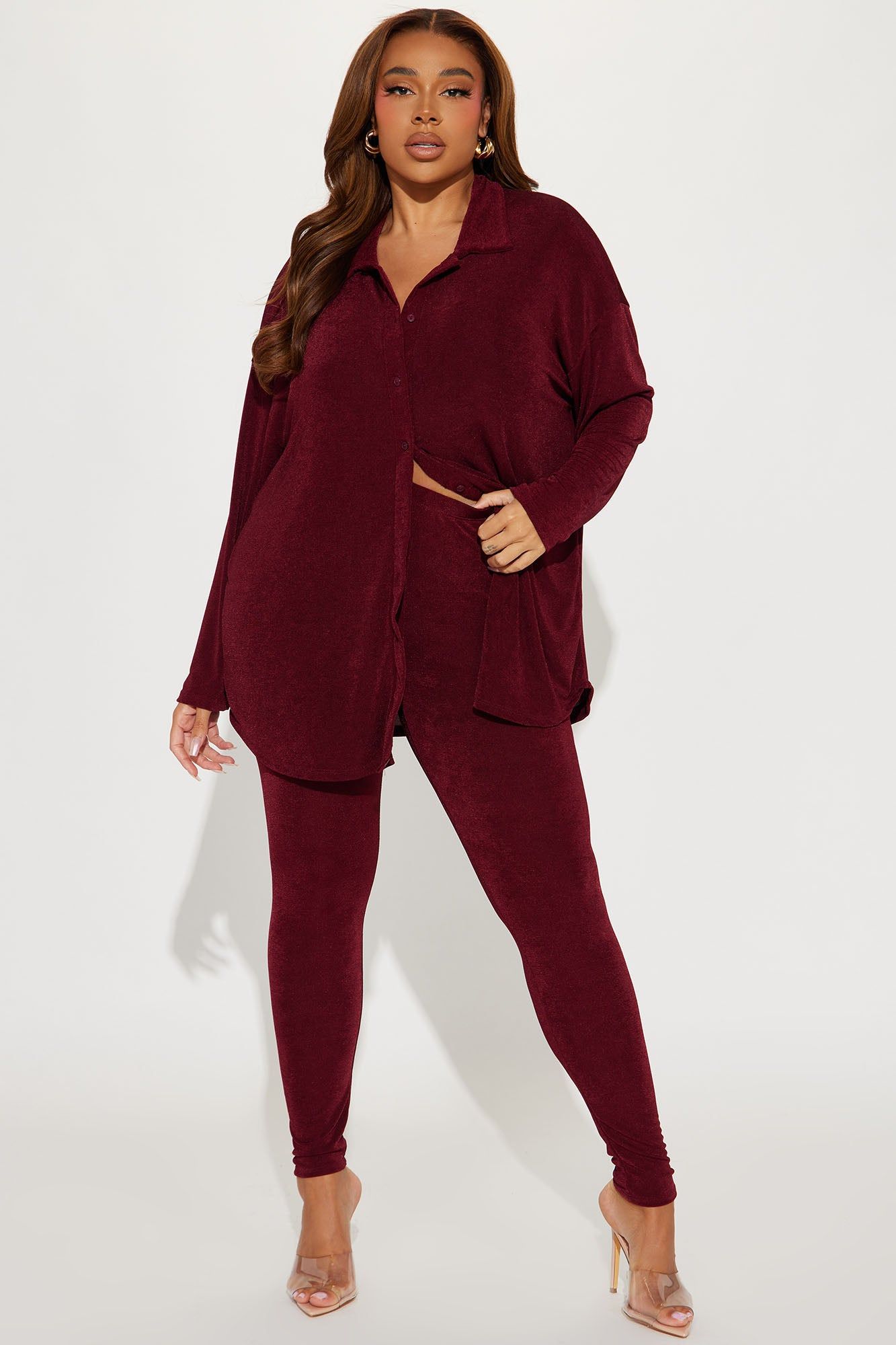Don't Stop Slinky Legging Set - Wine sold by Fashion Nova product image thumbnail 4