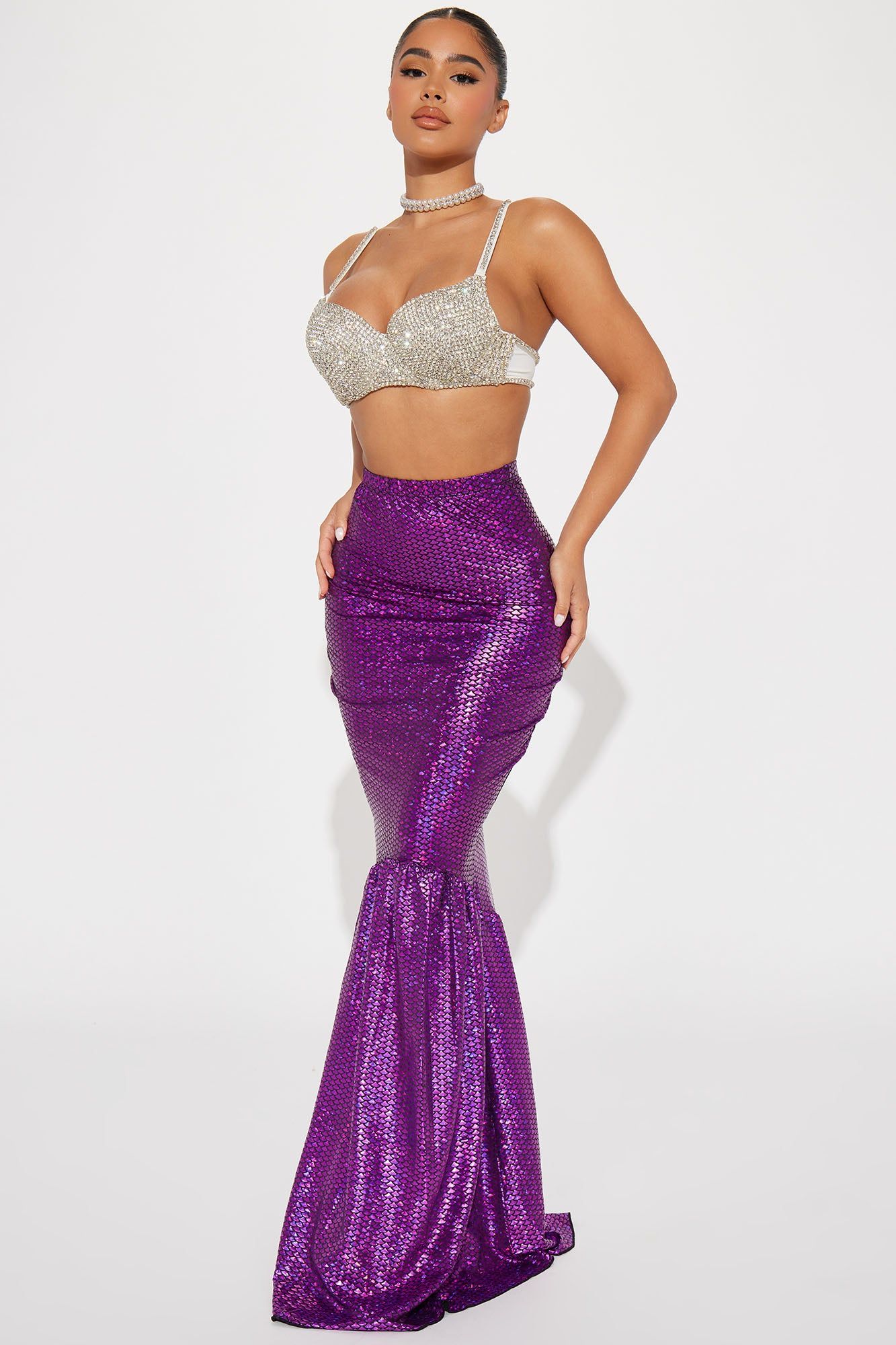 Sea Seductress Mermaid 2 Piece Costume Set - Purple/combo sold by Fashion Nova